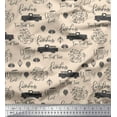 thumbnail image 1 of Soimoi White Poly Georgette Fabric Cartruck & Farmhouse Text Fabric Prints By Yard 52 Inch Wide, 1 of 3