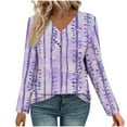 thumbnail image 2 of HOMBOM Fall T-Shirts for Women Graphic Purple V-Neck Long Sleeve Floral Tops Womens Relaxed Fit, 2 of 7