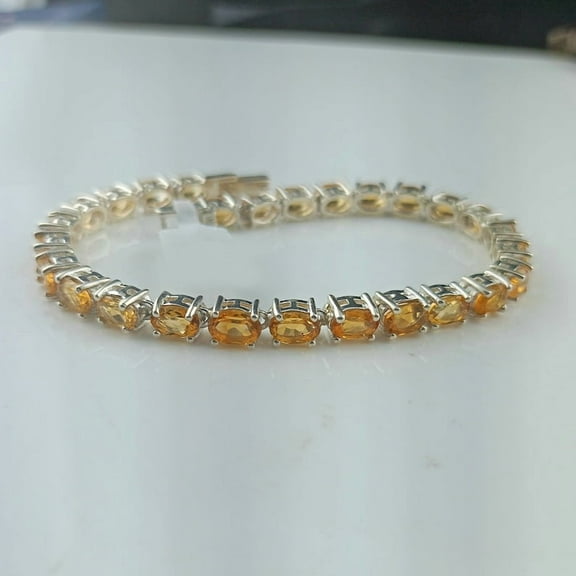 Tennis Bracelet, Natural Citrine Bracelet, 925 Sterling Silver, November Birthstone, Gemstone Bracelet, Bridal Bracelet, Women Jewelry