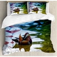 thumbnail image 3 of Wildlife Decor Twin Size Duvet Cover Set, Chinese Mandarin Ducks Sail in River East Asian Winged Creature Peace Habitat, Decorative 2 Piece Bedding Set with 1 Pillow Sham, Multi, by Ambesonne, 3 of 3