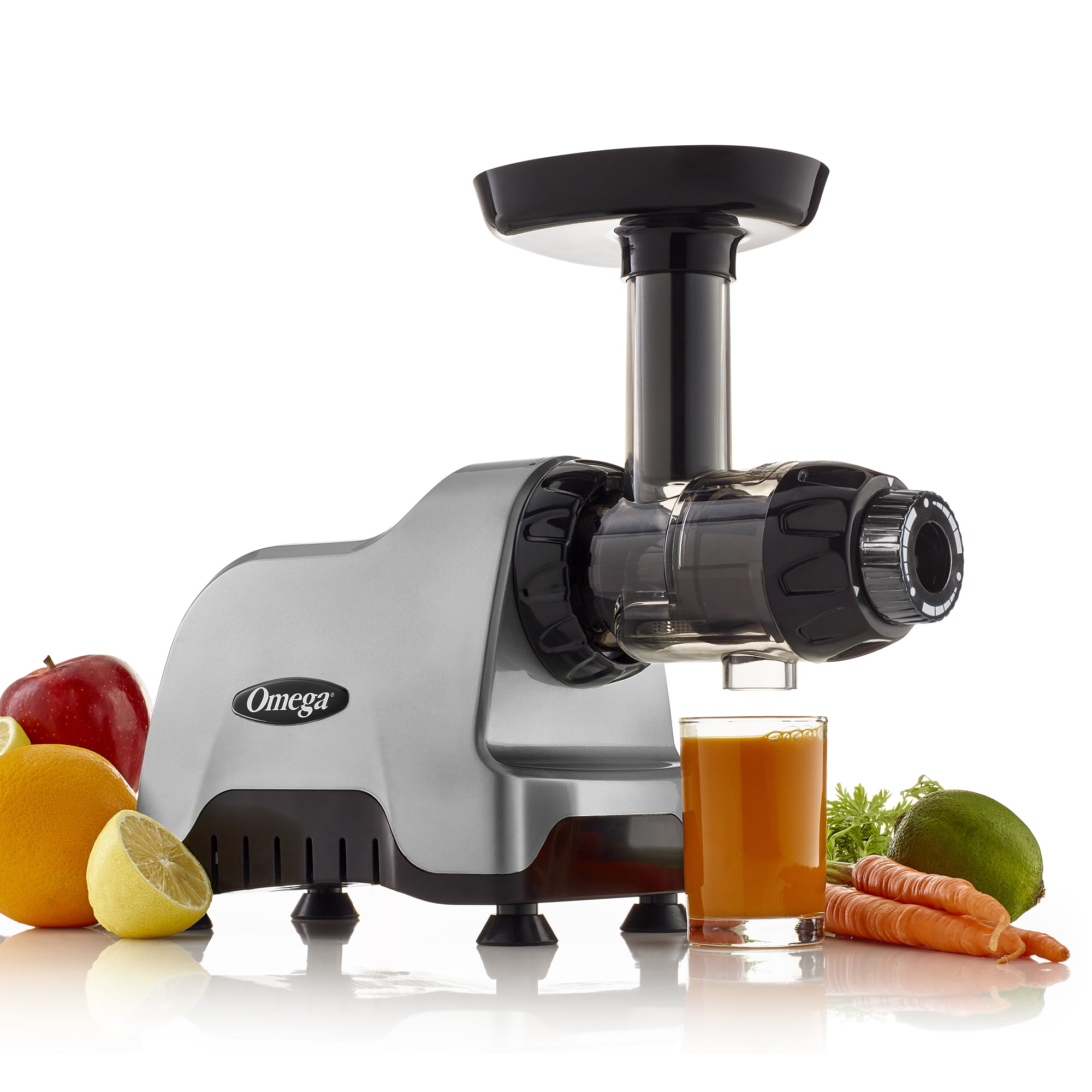 Omega Juicer J8007S - Extractor de jugos de frutas y verduras de  masticación lenta y sistema de nutrición, triple etapa, 200 vatios, color  plateado