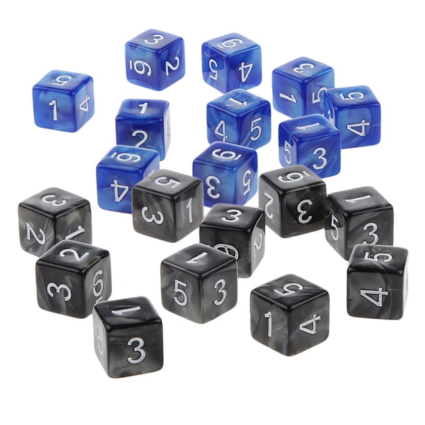 Dados de Seis Lados Sunnimix 20 piezas D6 En Blanco y Negro y azul