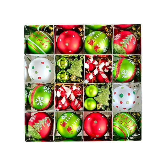 Uutvery 46-Pcs Christmas Tree Decoration 6cm Alien Painted Ball Xmas Tree Pendant Set for Home Holiday Farmhouse Decor Winter Wonderland Party Arrangement