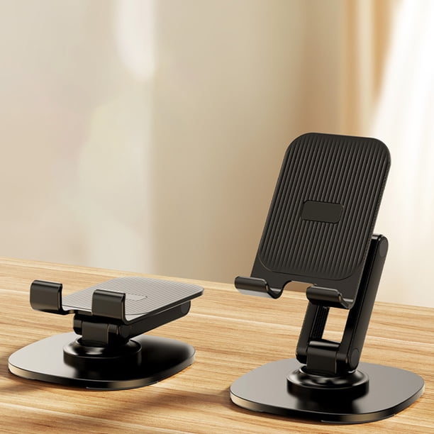 Soporte Plegable para Teléfono con Rotación 360° para Escritorio, Soporte Portátil Ajustable en Altura, Base Antideslizante de Plástico ABS, Negro, Compatible con Teléfonos/Tabletas