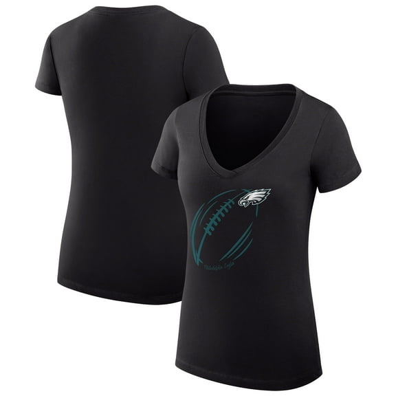 Women's G-III 4Her by Carl Banks Black Philadelphia Eagles Super-Slim Fit Lightweight Subtle Football V-Neck T-Shirt