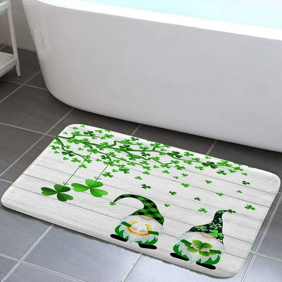 St. Patrick's Day Bathroom Rugs, Shamrock Rug St. Patrick's Day Bath Mats Absorbent Mat for Shower Bathroom, St. Patrick's Day Shamrock Non-Slip Bath Mats for Bath Room Tub Shower Floors Mats (17X29)