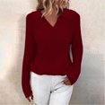 thumbnail image 2 of Womens V Neck Sweaters Lapel Long Sleeve Casual Soft Cozy Cable Knitted Sweater Pullover Solid Color Comfy Sweater Tops Womens Clothes, 2 of 6