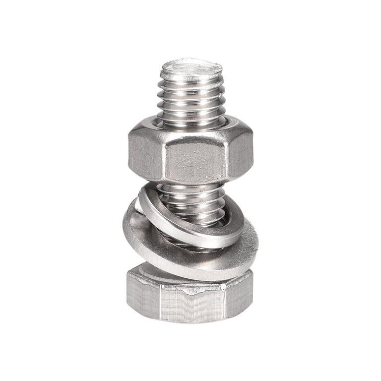 Uxcell M8 X 30mm Hex Head Screw Bolt & Nut Kit – 10 Sets Of 304 Stainless Steel Fully Threaded Hex Bolts With Flat & Lock Washers – Corrosion-Resistant Hardware For Indoor & Outdoor Use