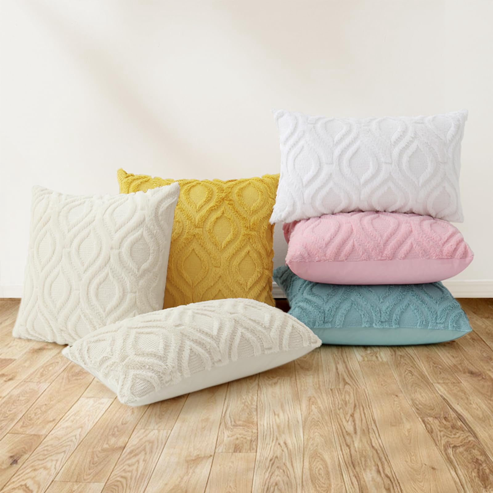 decorUhome Pack of 2 Throw Pillow Covers 22x22, Soft Plush Faux Wool Couch Pillow Covers, Aqua (Pillow Cover Only, No Inserts Included)