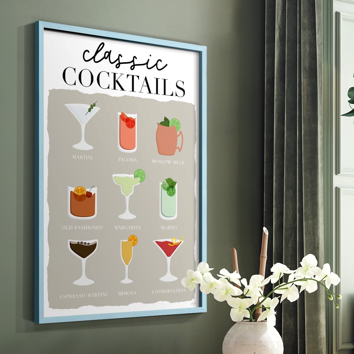 Classic Cocktails in Paper Solid Wood 8 x 10 Framed Print