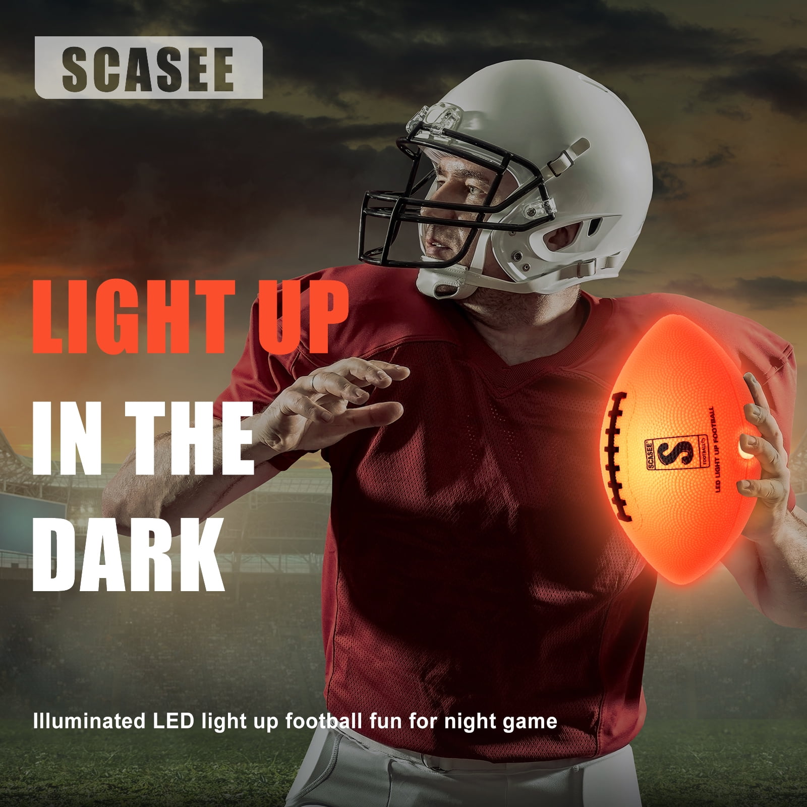 SCASEE Light Up Football - Youth Size 6 and Weight- Extra Pump and Batteries - Glow in The Dark Indoor or Outdoor Footballs with Bright Waterproof LED for Youth,Teen Boys and Girls