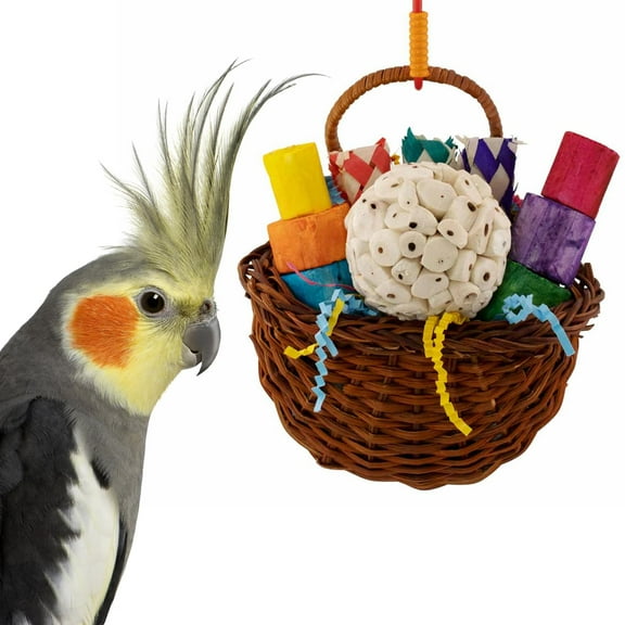 Super Bird Creations SB1239 Sola Party Basket - Crunchy Rattan Basket Stuffed with Sola Wood, Crinkle Paper for Preening and Foraging - Ideal for Cockatiels, Parrots - Small to Medium Bird Size