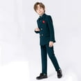 thumbnail image 2 of Hjtefg Boys British Style Suit Set Formal Wedding Party Outfit For Kids Toddler Gentleman Dress Clothes Classic Childrens Performance Attire With Vest And Tie,Color: 2-Dark Green Size: 4-5 Years, 2 of 9