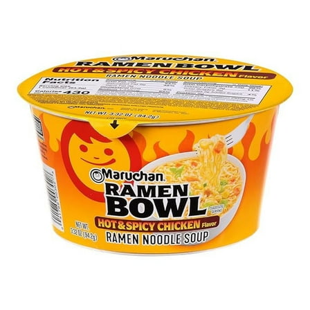Pack of 2 Maruchan Bowl Hot & Spicy Chicken Flavor Ramen Noodles With Vegetables, 3.32 Oz