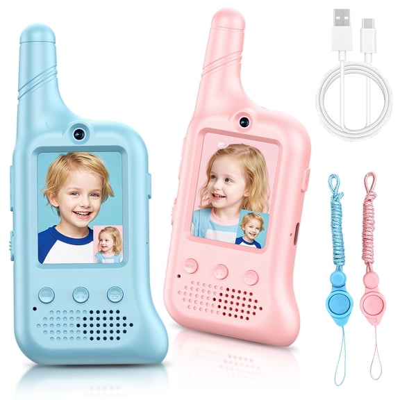 Vodtian 2-Pack Rechargeable Video Walkie-Talkie for Kids, Handheld with Camera and Voice Function, Suitable for Family Interaction and Outdoor Play, Suitable for Boys and Girls Aged 3-8 (Blue/Pink)