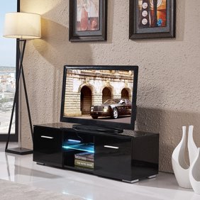 Uenjoy High Gloss Tv Stand Unit Cabinet W Led Shelves 2 Drawers