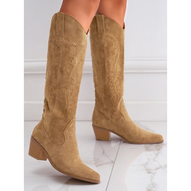 Women's Pointed Toe Chunky Heel Western Style Knee High Riding Boots & Winter Warm Boots