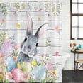 thumbnail image 2 of Easter Shower Curtain, Waterproof Shower Curtains for Bathroom, Spring Bunny Colorful Eggs Plants Wooden Grain Washable Fabric Bathtub Curtain Set Bath Decor with 12 Hooks 48"x72", 2 of 8