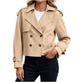 thumbnail image 2 of IUYRTFE Women's Cropped Double Breasted Trench Jacket with Pockets Long Sleeve Lapel Collar Casual Short Coat, 2 of 6
