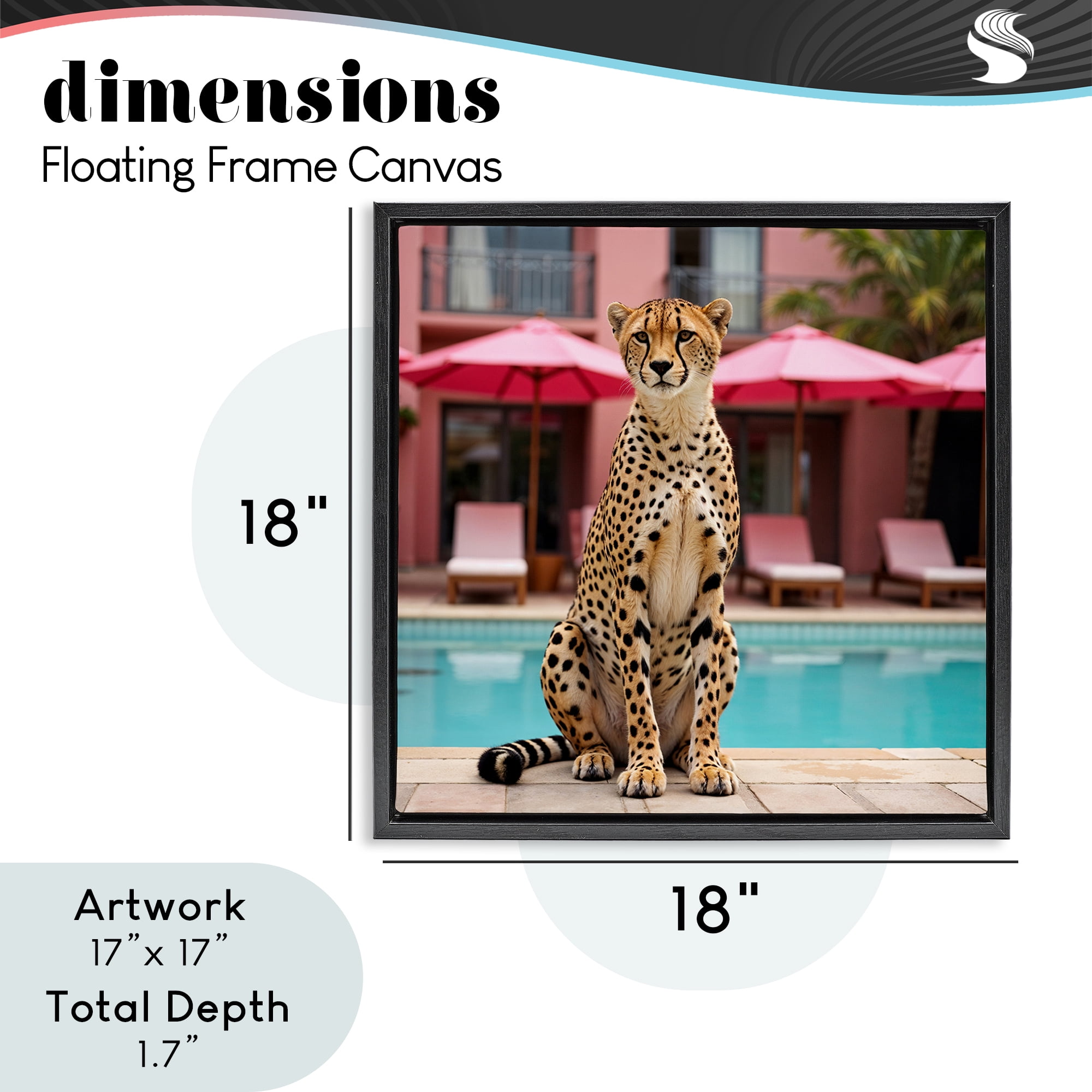 Cheetah Posed at Poolside Black Framed Floater Canvas Wall Art, design by Lettered and Lined