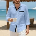 thumbnail image 2 of ZVNAΖH Men's Button Down Long Sleeve Shirt Linen Beach Shirt Hawaiian Vacation Shirt Casual Solid Spread Collar Summer Shirts with Pocket, 2 of 9