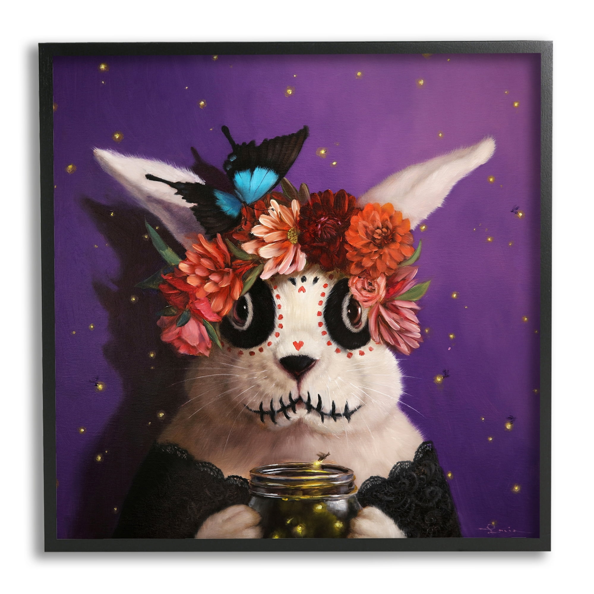 Stupell Industries Floral Day Of Dead Face Paint Bunny Butterfly Framed Wall Art, 12 x 12, Design by Lucia Heffernan