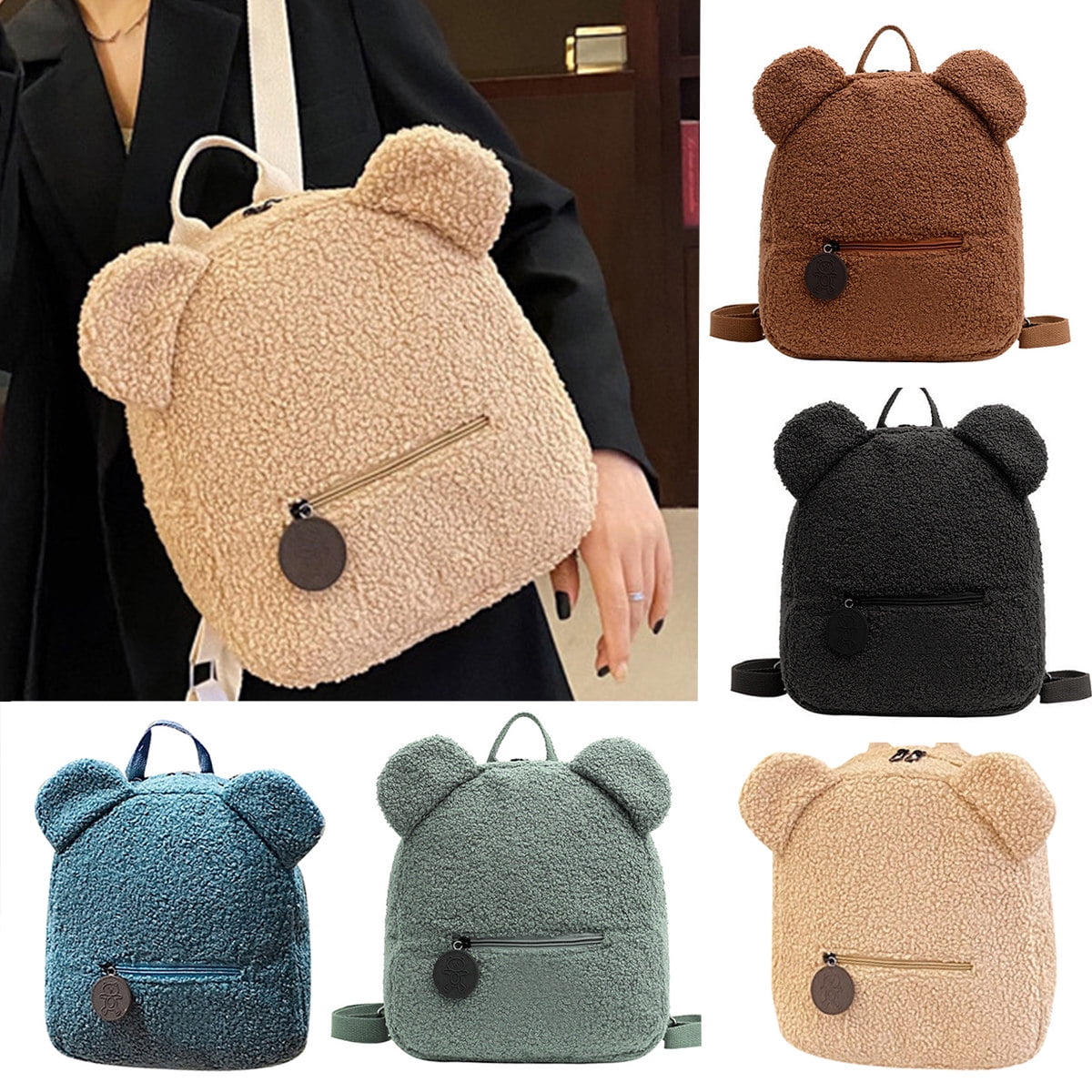 Backpack With Cute Duck Bear Plush Accessories Japanese School Bag