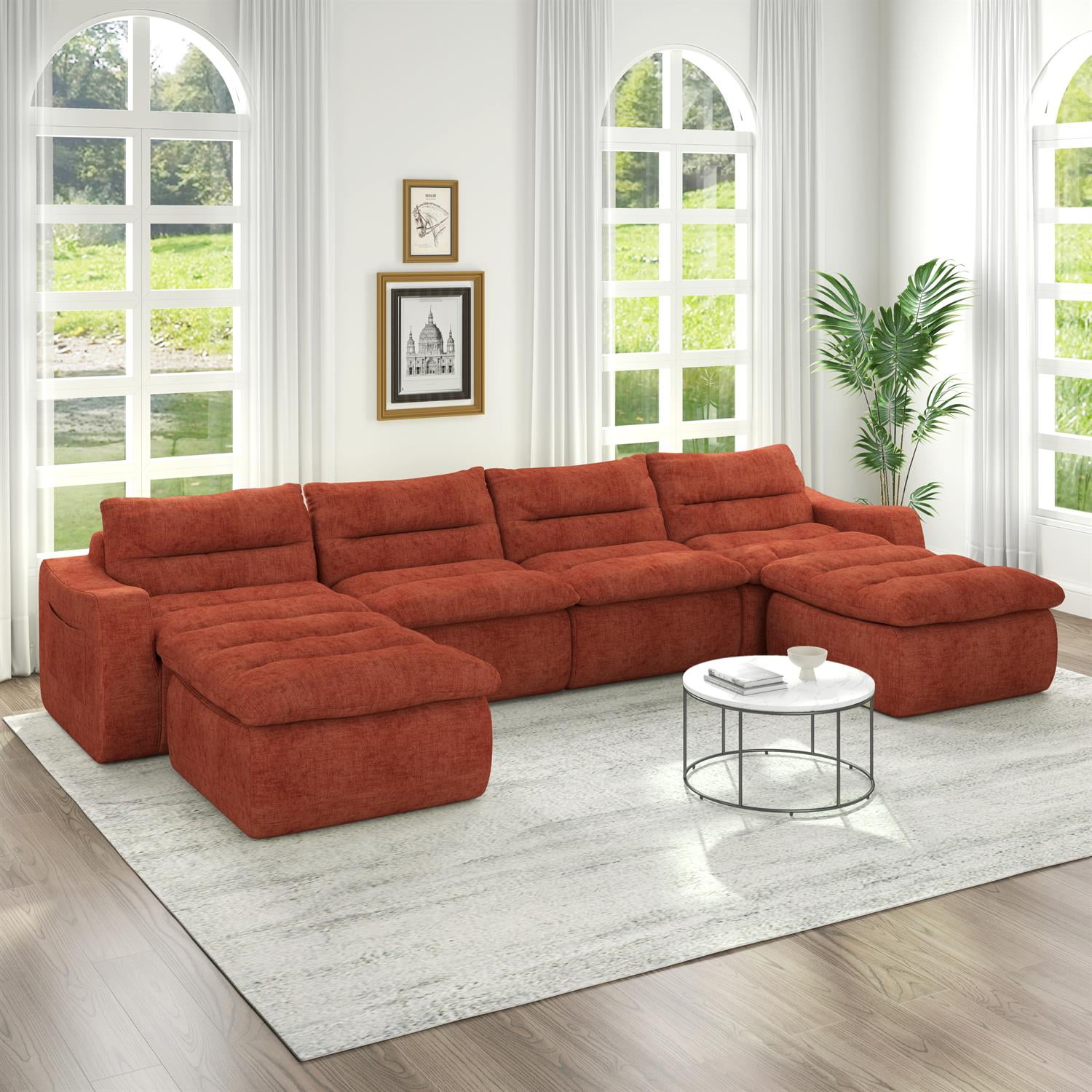 Demi Bonn 150" Modern L-Shaped Modular Sofa, Comfortable Beanbag Style, Stylish Lazy Couch for Living Rooms and Relaxation, Orange