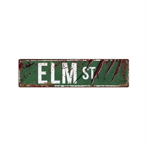 1 piece of retro horror movie street sign metal tin - 4'x16'/10cm * 40cm - Perfect wall decoration for home, restaurant, bar, cafe, garage - waterproof and dustproof Halloween Christmas decorations
