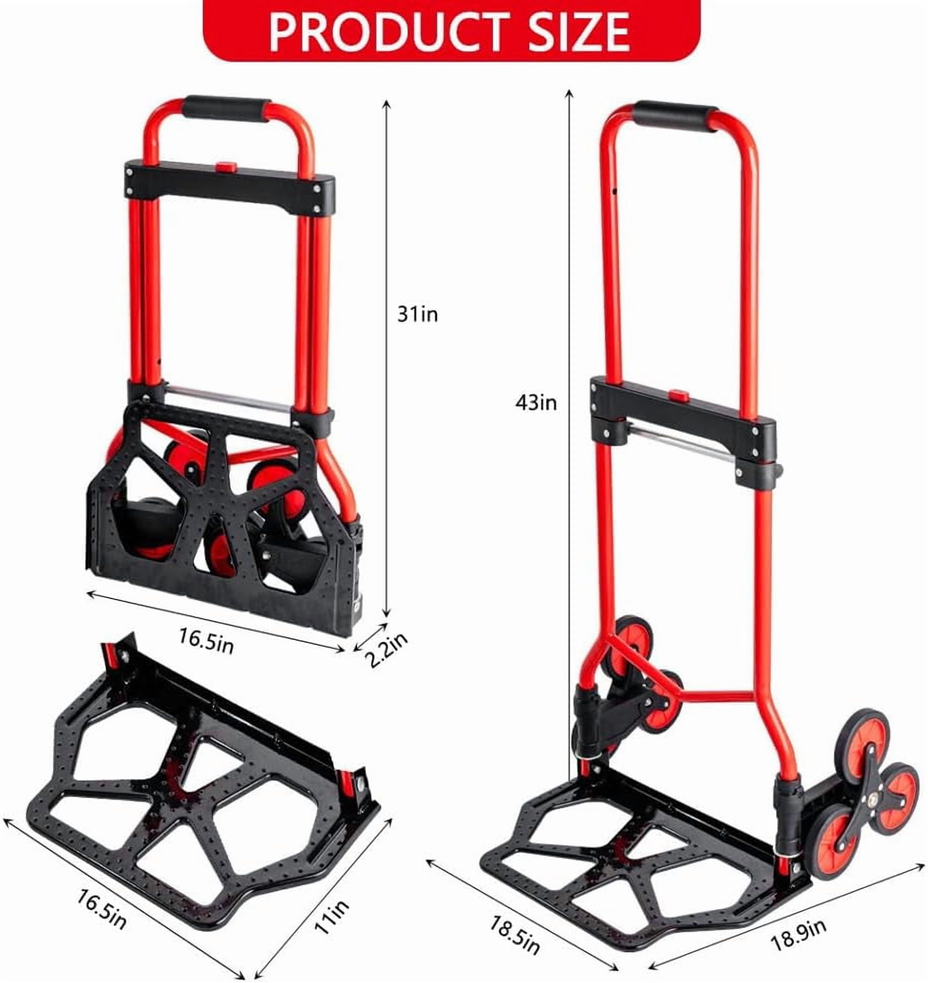Stair Climbing Cart,Stair Climbing Hand Truck Dolly, 330 lb Capacity Heavy Duty Folding Hand Truck with Telescoping Handle and 6 Wheels and 2 Ropes