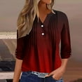 thumbnail image 3 of Scyoekwg Womens Long Sleeve Shirts V-Neck Button Roll Up Sleeve Pleated Shirts Loose Dressy Casual Blouses Fashion Vintage Fall Clothes Gradient Color Graphic Tops Pullover Tops(Wine,XXL), 3 of 5