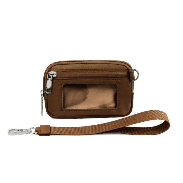 Cartera de muñeca transparente de PVC - 3 bolsillos con cremallera y bolsa para guardar monedas con gancho metálico para efectivo, tarjetas y identificación
