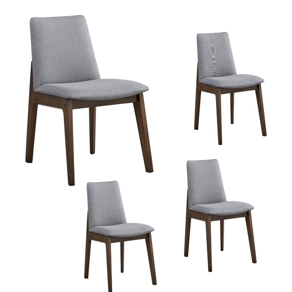 Set of 4 Linen Fabric Finish Side Chair, Modern Dining Chair with Solid Rubberwood Legs (Light Gray)