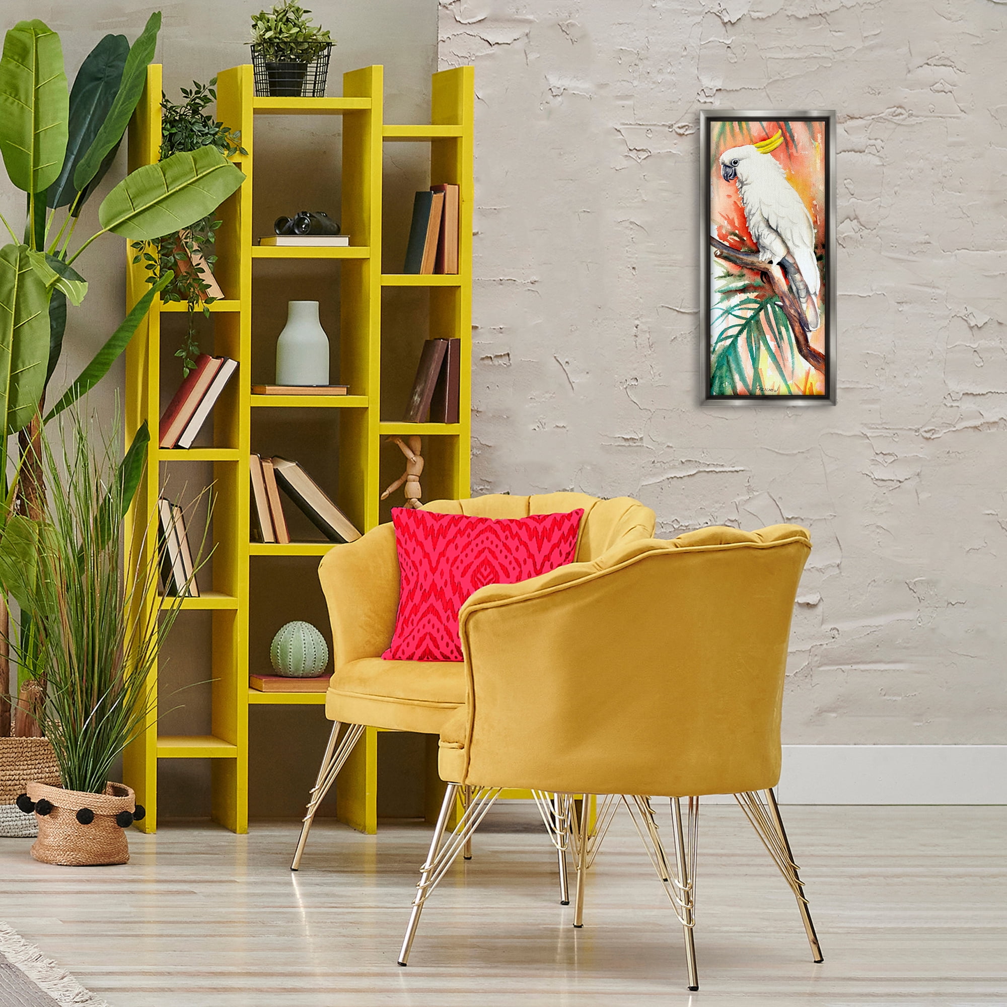 Stupell Industries Sulfer Crested Cockatoo Animals & Insects Painting Gray Floater Framed Canvas Art Print Wall Art, 11 x 25