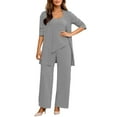 thumbnail image 2 of Huankd 3 Piece Outfits for Women Long Sleeve Cardigan Sleeveless Top Wide Leg Pants Sweatsuit Sets Wedding Guest Pant Suits Light Gray 3XL, 2 of 4