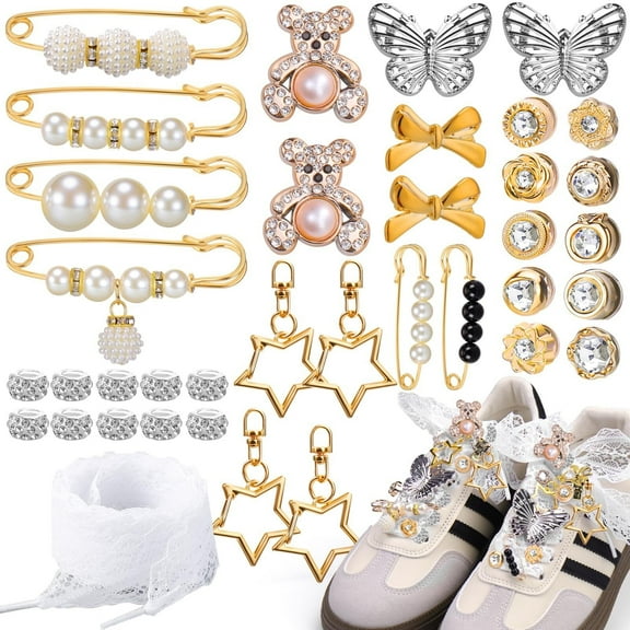 38PCS Charms for Shoe Lace Butterfly Brooch Pins Shoe Charms for Sneakers Shoe Lace Charms Kit Bulk for Womens Shoes DIY Decorations