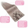 thumbnail image 3 of Benehair 100% Real Remy Human Hair Extensions Clip In 8Pcs Hair Weft Full Head Women Grey Hair Soft 8"-24", 3 of 13