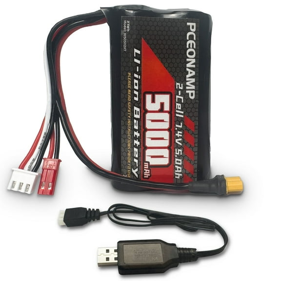 PCEONAMP 7.4V 5000mAh Transmitter battery 2S li-ion battery fit for Transmitter TX16S, RC4GS and RC6GS with JST-XH and XT30 and JST-Plug with 1pc USB charger