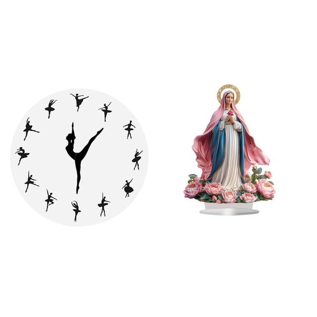 Reloj de pared,Reloj de pared con bailarina,reloj decorativo colgante.,Escultura de la Natividad,Adorno acrílico 2D Adorno de pie,Centro de mesa con decoración de belén acrílico