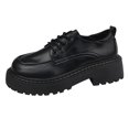 thumbnail image 1 of Zapatos Botines para mujer Zapatos de tacón cuadrado de suela gruesa de otoño de Color sólido de cuero Artificial para mujer botines cortos con cordones zapatos de punta redonda (Black 8), 1 of 7