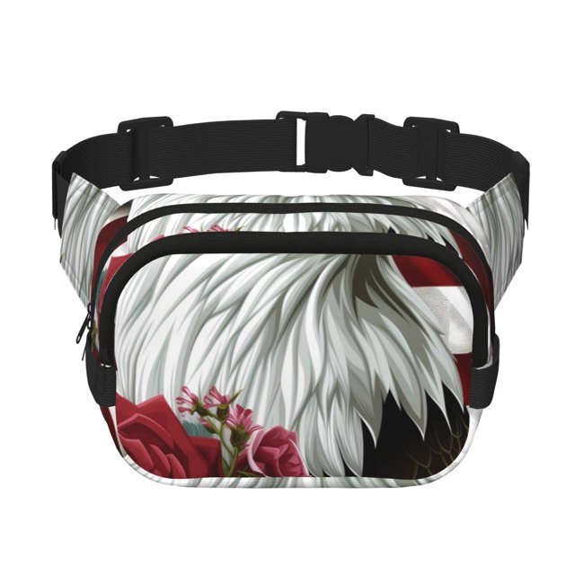 Kdxio Sac Banane Double Couche avec Chapeau et Imprimé Roses, Ceinture Réglable, Sac de Sécurité Mains Libres pour Voyage Randonnée Course en Sergé