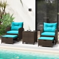 thumbnail image 1 of Costway 5 PCS Patio Rattan Furniture with 2 Wicker Ottomans & Tempered Glass Coffee Table Mix Brown + Turquoise, 1 of 10