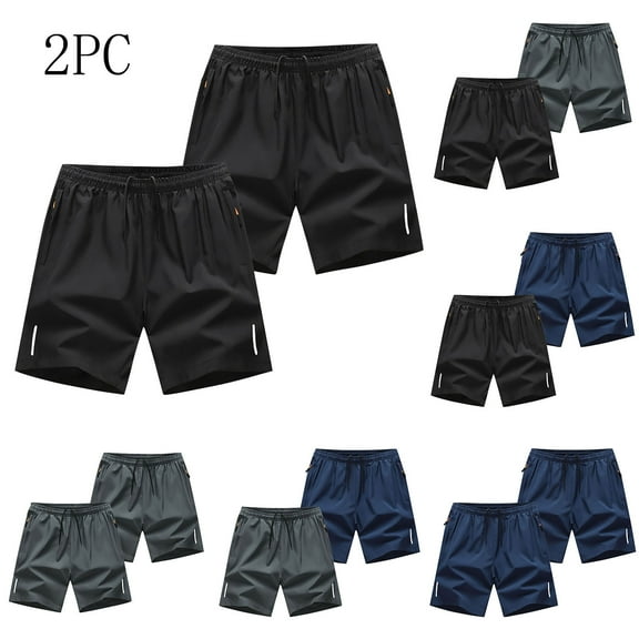 dzxyzu 2PCS Men's Swim Trunks Quick Dry Shorts with Pockets Fashion Elastic Waist Drawstring Straight Swimwear - Dark Gray