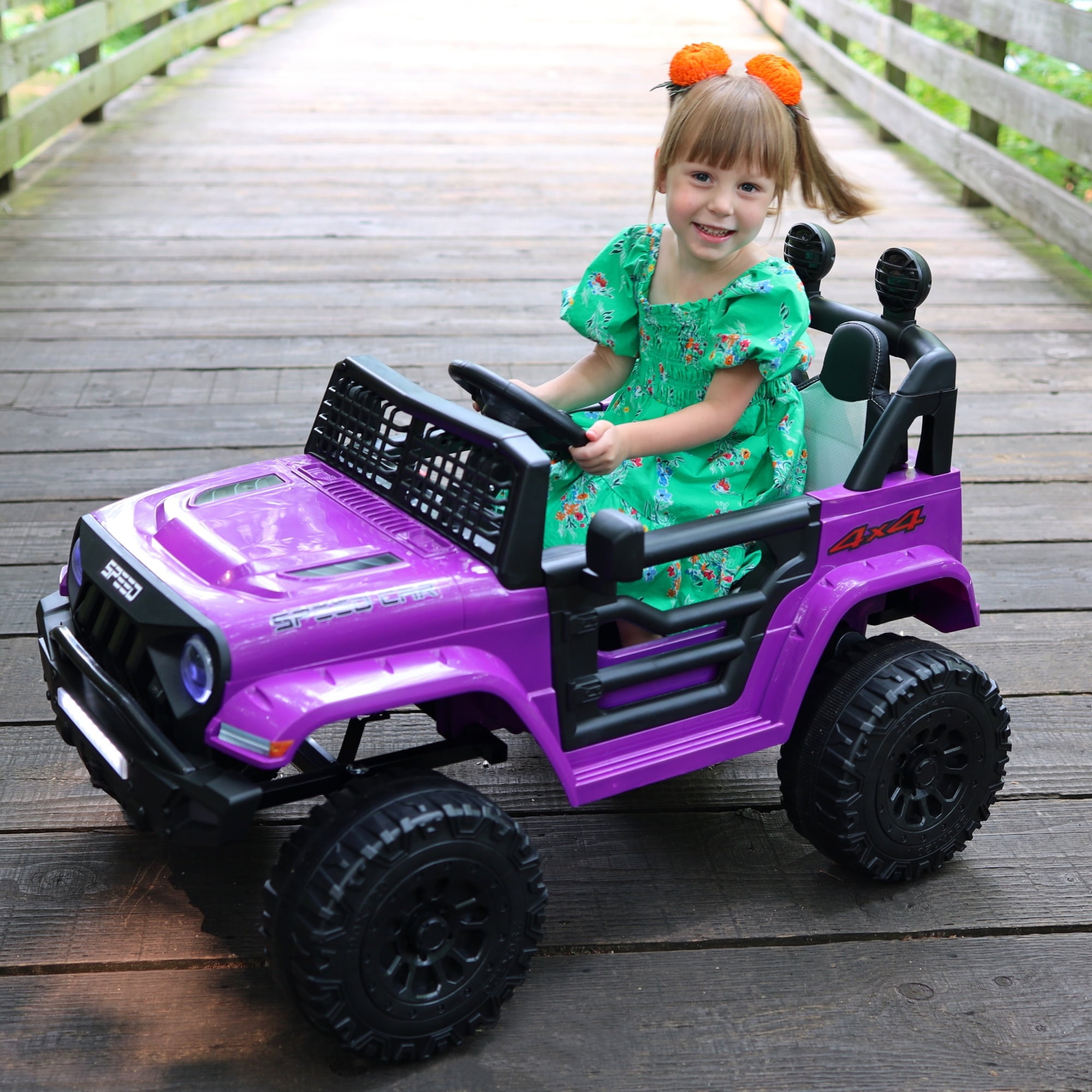 BKIRNP Kids Electric Car Ride on Cars 12V Powered 4-Wheel Battery Car 3mph w/Remote Control MP3 LED Bluetooth Music for Kids 2+