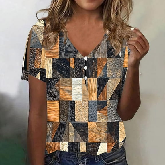 Youyipin womens tops Women's Shirts Dressy Casual Plus Size Blouses V Neck Folding Cuff Boho short sleeve shirts for women