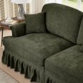 thumbnail image 4 of Mid Century Chenille Sectional Sofa, U Shape 3 Seat Couch with Flared Arms, Removable Ruffles Pleats Skirts, Deep Seat Sofa for Living Room, Green, 4 of 7