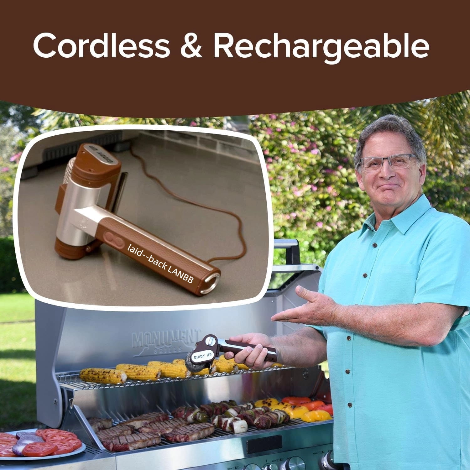 2025 NEW_ Giddy_Up_Grill Cleaner AS-SEEN-ON-TV! – Cordless, Rechargeable BBQ Tool with 350 RPM Stainless Roller, LED Light – Safer, Deep Cleaning, Supports Nighttime Barbecue Cleaning