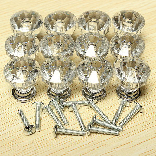 12Pcs 25mm Crystal Glass Dresser Drawer Knobs