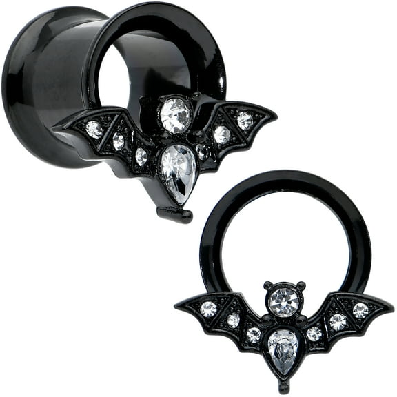 Body Candy Womens 2Pc PVD Stainless Steel 0G Bat Double Flare Tunnel Plug Earring Ear Plug Gauges Set of 2