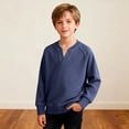 thumbnail image 5 of Boys' Long Sleeve Tops Waffle Knit Spring Fall Clothes Lightweight Casual Henley Plain Pullover Raglan Sweatshirt (7 Years, Navy), 5 of 7